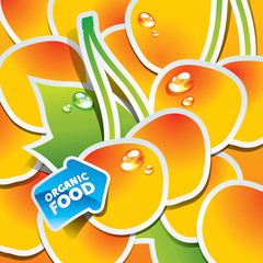 Background from cherries with an arrow by organic food. Vector i