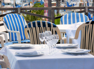 restaurant on a terrace in Port Olimpic, barcelona, spain