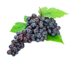 Fresh black grapes with leaves