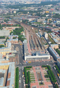 Birdseye view of Finlyandsky train station in St. Petersburg, RU