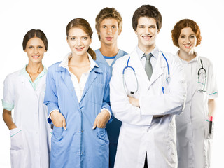 Fototapeta premium Group of smiling medical on white background