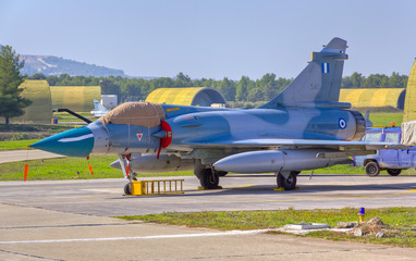 A HAF Mirage 2000-5EG parked on the runway of Tanagra airport
