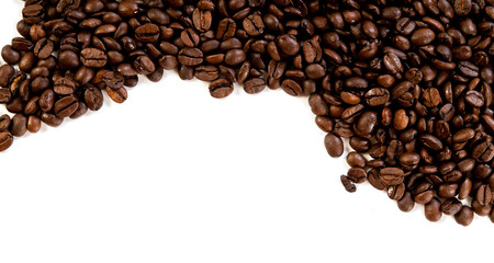 Coffee beans on the white background with copy space