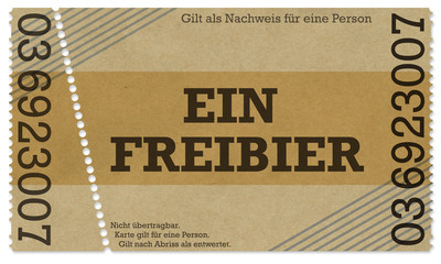 Freibier Gutschein Freimarke Wertmarke Coupon Kantine Volksfest Freigetr&auml;nk Freunde per Mail zum Bier einladen Runde schmeissen Biereinladung Freunde einladen social media post Freibiere, altes ticket