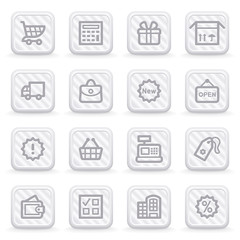Shopping icons on gray buttons.