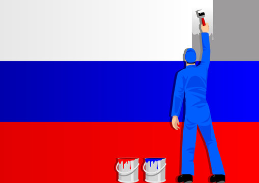 Illustration of a man figure painting the flag of Russia