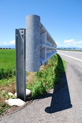 Close up of guard rail on a road in countryside