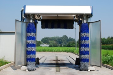 View of an empty car wash in a sunny day