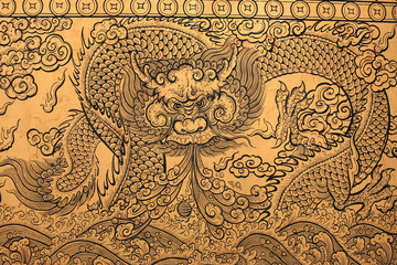 Ornament: dragon craft on the golden wall