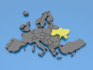 3d rendering of a map of Europe - Ukraine