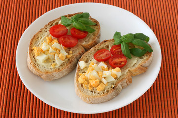 toasts with egg and tomato