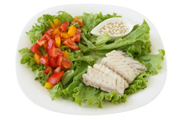boiled fish with salad