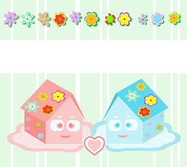 Vector, toy small houses - friends, girl and boy