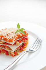 Vegetable lasagna, tomato and cheese