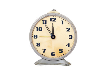Vintage alarm clock, isolated on white background