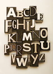 Letterpress Alphabet with sepia tint