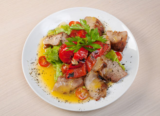 vegetarian Salad with pork, pepper paprika
