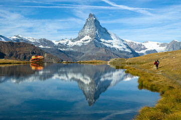 Zermatt-Stellisee lake-Cervino - obrazy, fototapety, plakaty