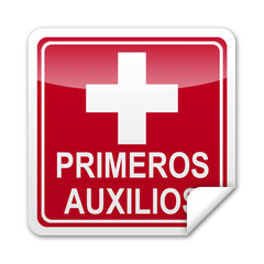 Pegatina cuadrada PRIMEROS AUXILIOS con reborde