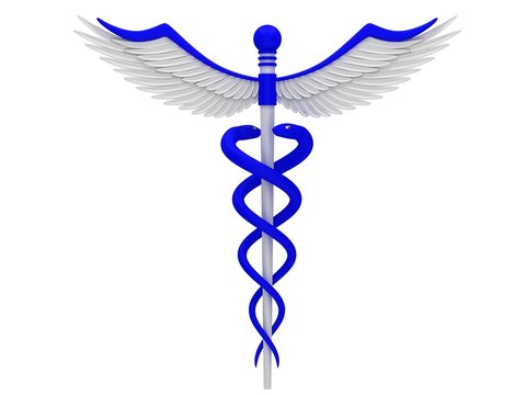 Blue caduceus medical symbol