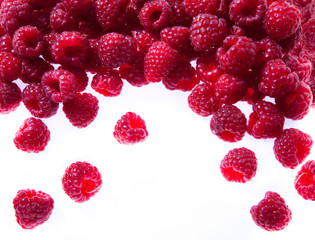 raspberries on white background