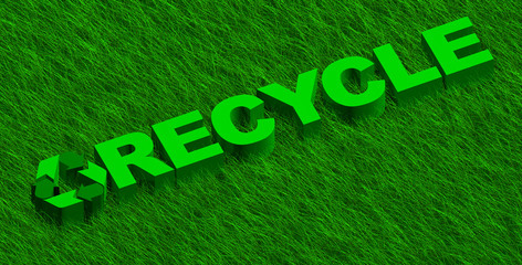 Recycle word over green grass