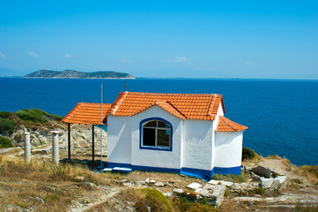 Fototapeta na wymiar Small byzantine church on the hill, on Thassos island, Greece