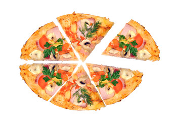 Tasty Italian pizza over white