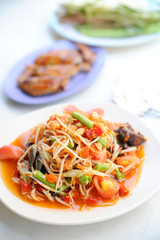Thai papaya salad is made from papaya