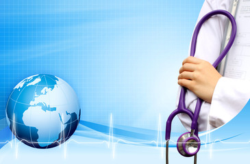Doctor with medical background blue