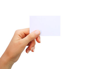 Hand holding blank business card