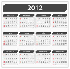 Vector calendar for 2012 year