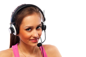 Fototapeta premium beautiful woman with headset smiling