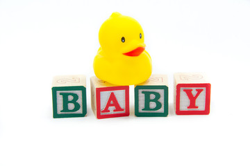 Baby Alphabet Blocks and Yellow Bathtub duck