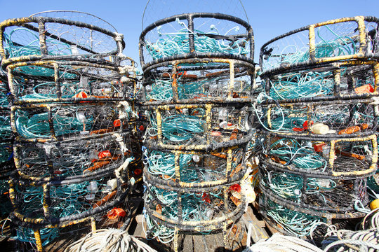 Stacks Of Crab Nets On The Dock.