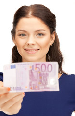 lovely woman with euro cash money