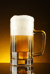 mug of beer on a yellow background