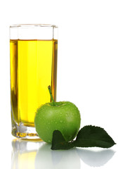 Glass of fresh apple juice isolated on white