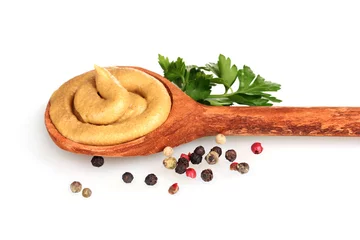 Tragetasche Mustard in wooden spoon, spices and parsley isolated on white © Africa Studio