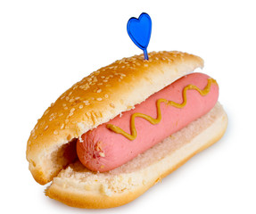 Delicious hot dog with mustard isolated on white
