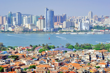 Fototapeta na wymiar China Xiamen aerial view from Gulang-yu island