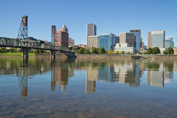 Portland Downtown Skyline and Hawthorne Bridge
