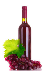 Obraz premium bottle of red wine and grapes isolated on white