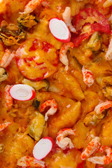 Delicious pizza with seafood  closeup