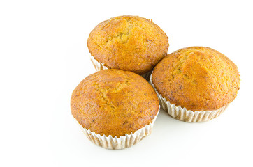 Banana cup cake isolated on white background.
