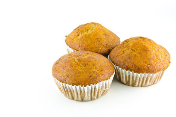 Banana cup cake isolated on white background.
