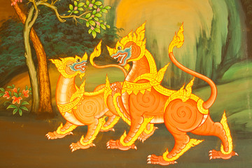 Thai traditional painting on wall at Temple,Thailand