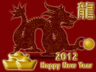 Happy Chinese New Year 2012 with Dragon and Symbol Red