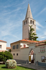 Old tower of the Porec cathedral in Croatia