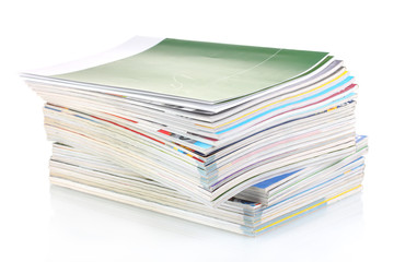 Stack of magazines isolated on white